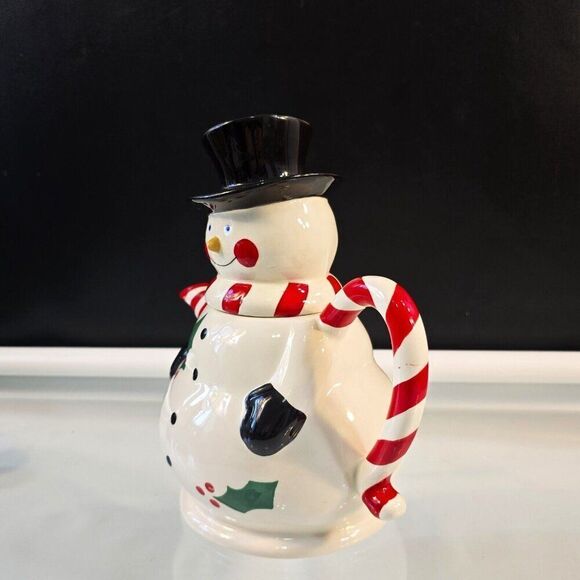 Snowman Teapot With Hat Lid Temptations Presentable Ovenware by Tara 48 oz - Picture 5 of 8